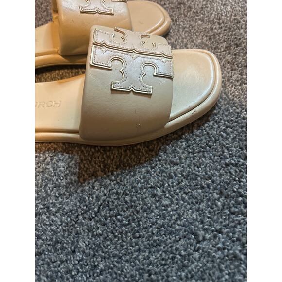 Tory Burch DOUBLE T SPORT Slides Sandals-Nappa Leather-Meadow Mist-Sz 10 - Picture 4 of 5